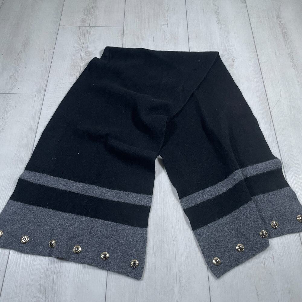 HENRI BENDEL SCARF WRAP CASHMERE Black Gray LUXURY OLD MONEY COZY SOFT CLASSIC